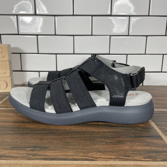 JSport Cara Womens Size 9 Shoes Black Open Toe Lightweight Strappy Wedge Sandals - Picture 1 of 13